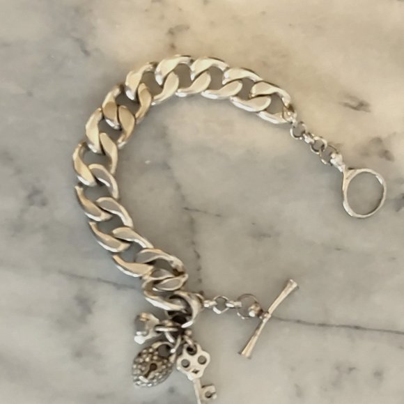 Fossil Bracelet, Chunky, Silver with Rhinestone Charm - Picture 1 of 8